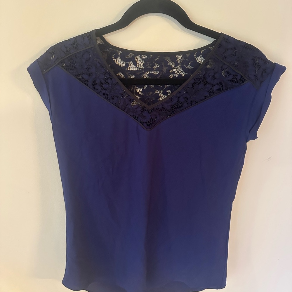 Elegant Blue Lace Trim Women's Top